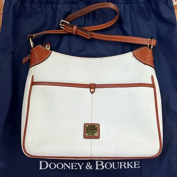 Dooney and Bourke Pebbled Grain Leather Kimberly Handbag White and Cognac - Picture 4 of 15